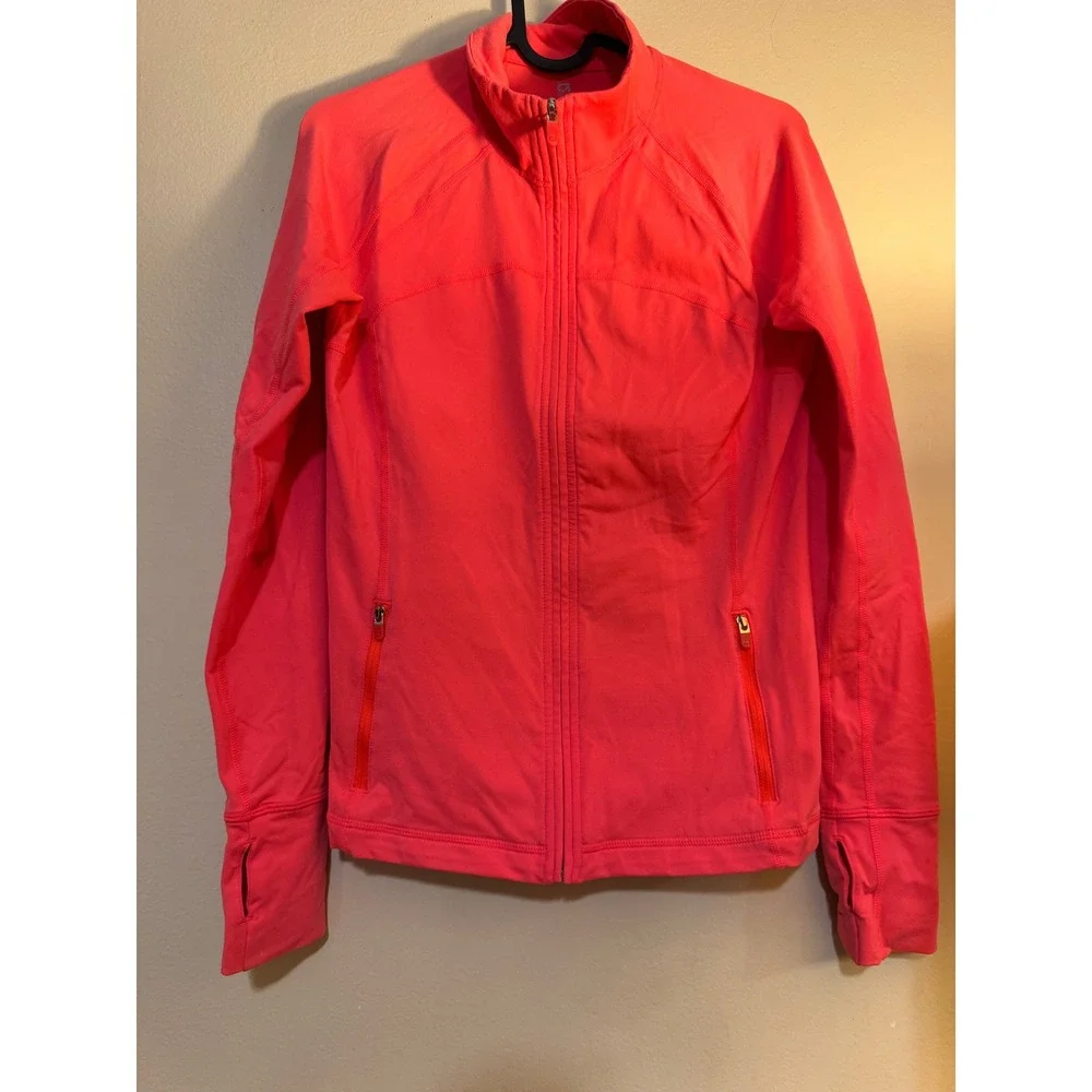 GapFit Womens Full Zip Athletic Jacket Coral Pink Thumbholes Size S
